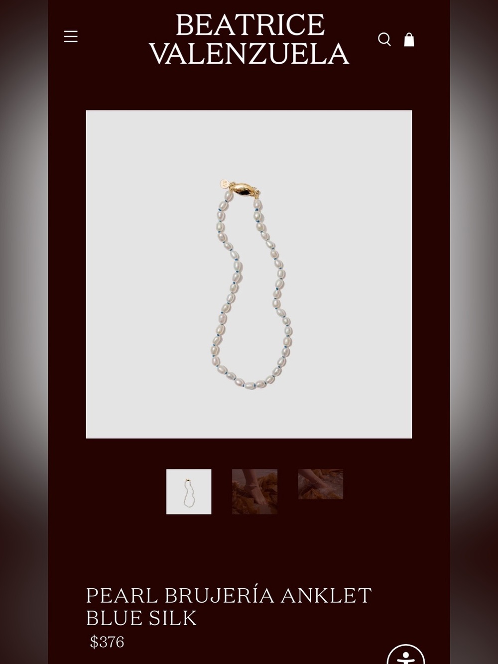 BEATRICE VALENZUELA - PEARL BRUJERÍA ANKLET BLUE SILK